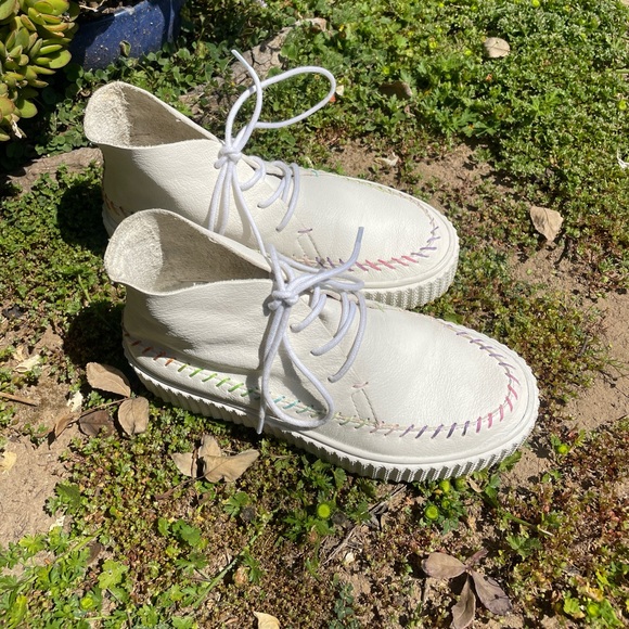 Charlotte Stone "Darcy" Leather Platform HighTop Sneaker with rainbow stitching - Picture 2 of 5